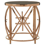 Black Glass Top Round Side Table with Rose Gold Star Stainless Steel Frame