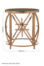 Black Glass Top Round Side Table with Rose Gold Star Stainless Steel Frame