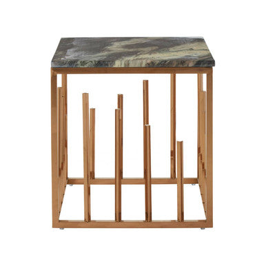 Black Marble Top Square Side Table with Rose Gold Finish Stainless Steel Frame