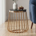 Black Marble Top Round Side Table With Gold Cage Design Metal Base