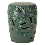 Green Ceramic Leaf Cutout Design Side Table