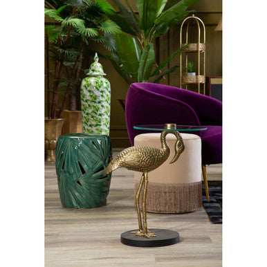 Green Ceramic Leaf Cutout Design Side Table