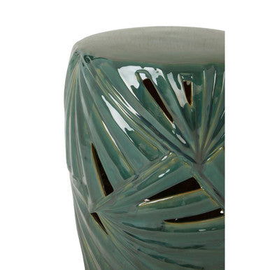 Green Ceramic Leaf Cutout Design Side Table