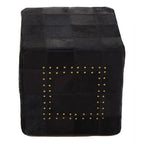 Black Genuine Leather Pouffe with Stud Detail