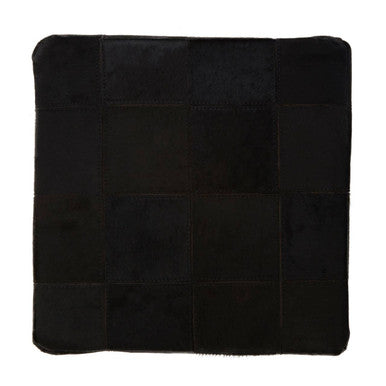 Black Genuine Leather Pouffe with Stud Detail