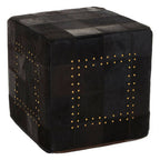 Black Genuine Leather Pouffe with Stud Detail