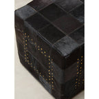 Black Genuine Leather Pouffe with Stud Detail