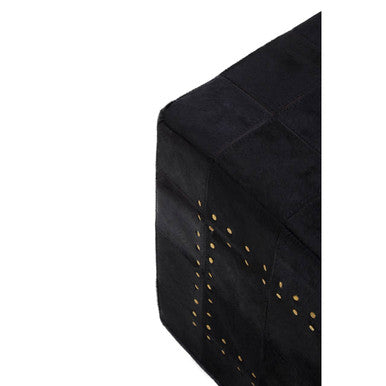 Black Genuine Leather Pouffe with Stud Detail