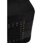 Black Genuine Leather Pouffe with Stud Detail