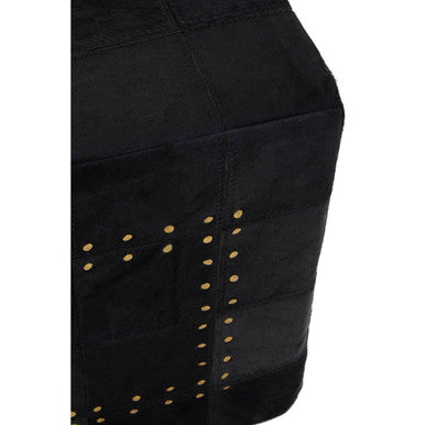 Black Genuine Leather Pouffe with Stud Detail