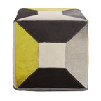 Black and White Hair on Leather Pouffe with Stitched Detail