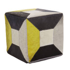 Black and White Hair on Leather Pouffe with Stitched Detail