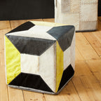Black and White Hair on Leather Pouffe with Stitched Detail
