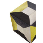 Black and White Hair on Leather Pouffe with Stitched Detail