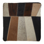 Black Hair on Leather Pouffe with Geometric Patchwork