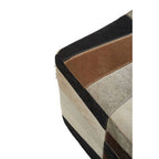 Black Hair on Leather Pouffe with Geometric Patchwork