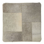 Grey Hair on Leather Pouffe with Geometric Patchwork