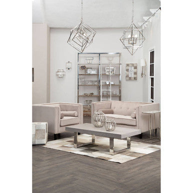 Grey Hair on Leather Pouffe with Geometric Patchwork