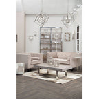 Grey Hair on Leather Pouffe with Geometric Patchwork