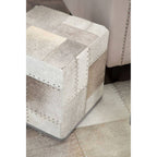 Grey Hair on Leather Pouffe with Geometric Patchwork
