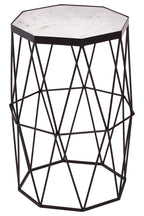 White Marble Top Octagonal Side Table with Black Finish Metal Base