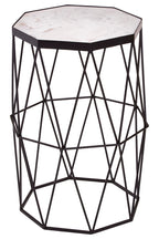 White Marble Top Octagonal Side Table with Black Finish Metal Base