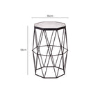 White Marble Top Octagonal Side Table with Black Finish Metal Base