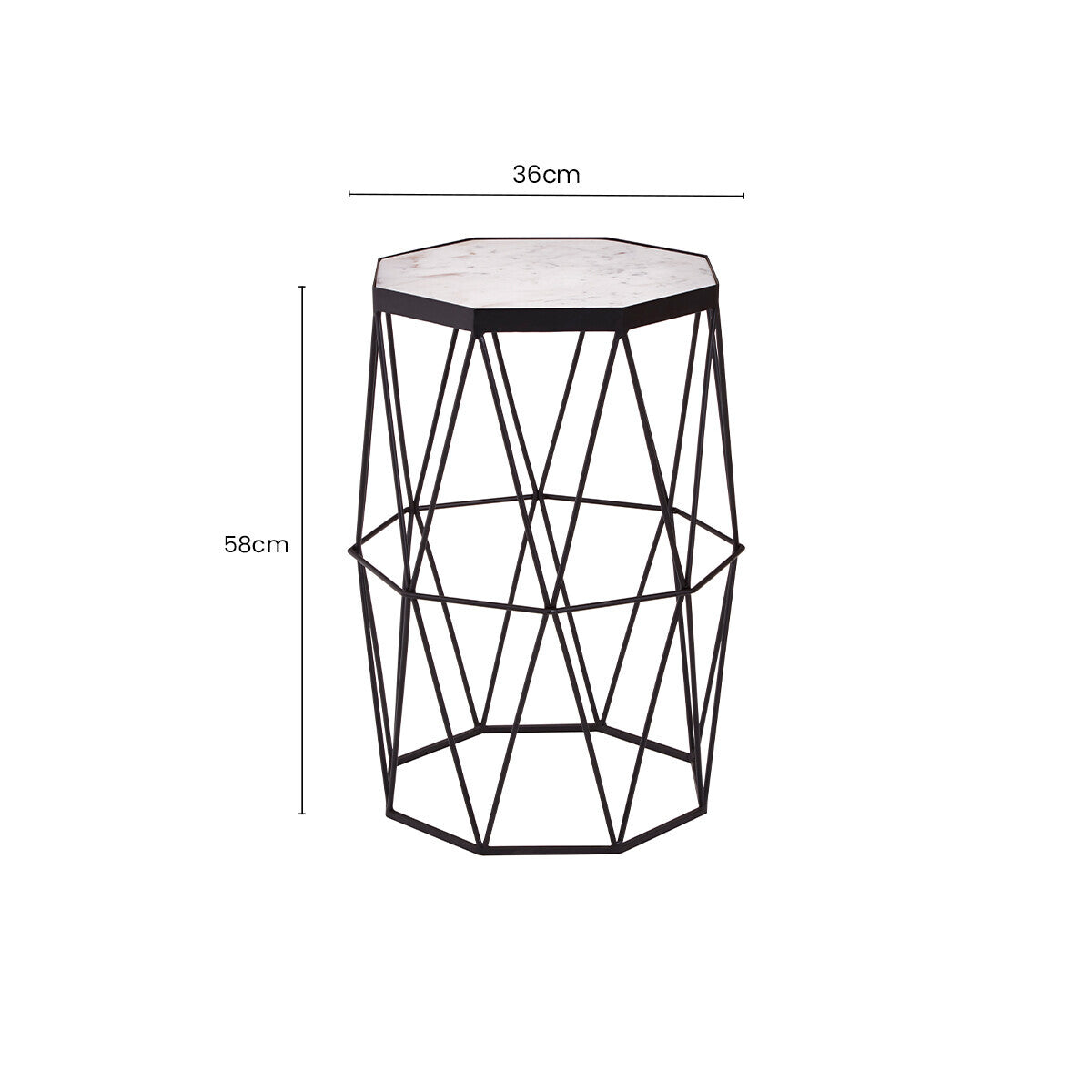 White Marble Top Octagonal Side Table with Black Finish Metal Base