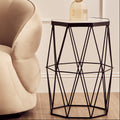 White Marble Top Octagonal Side Table with Black Finish Metal Base