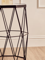 White Marble Top Octagonal Side Table with Black Finish Metal Base