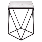 White Marble Top Square Side Table with Black Finish Metal Base