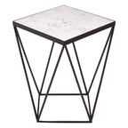 White Marble Top Square Side Table with Black Finish Metal Base