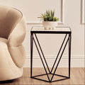 White Marble Top Square Side Table with Black Finish Metal Base