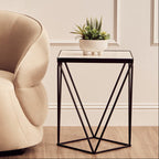 White Marble Top Square Side Table with Black Finish Metal Base