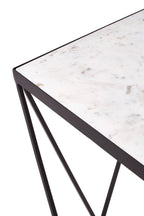White Marble Top Square Side Table with Black Finish Metal Base
