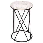 White Marble Top Square Side Table with Black Cross Design Finish Metal Base