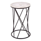 White Marble Top Square Side Table with Black Cross Design Finish Metal Base