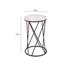 White Marble Top Square Side Table with Black Cross Design Finish Metal Base