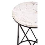 White Marble Top Square Side Table with Black Cross Design Finish Metal Base