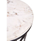 White Marble Top Square Side Table with Black Cross Design Finish Metal Base