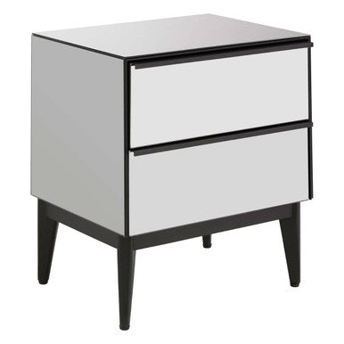 Black Finish and Mirrored 2 Drawer Chest