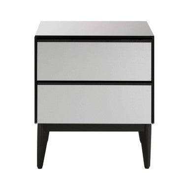 Black Finish and Mirrored 2 Drawer Chest