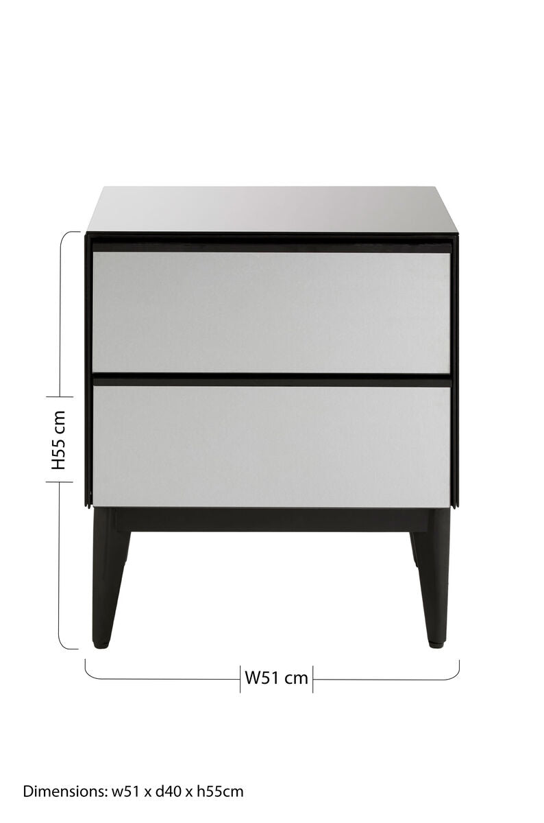 Black Finish and Mirrored 2 Drawer Chest