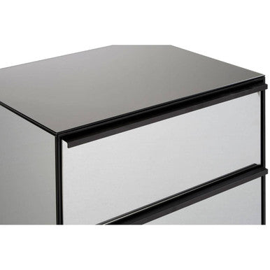 Black Finish and Mirrored 2 Drawer Chest