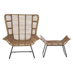 Grey Washed Natural Rattan Lounge Chair and Footstool