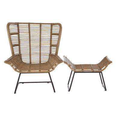 Grey Washed Natural Rattan Lounge Chair and Footstool