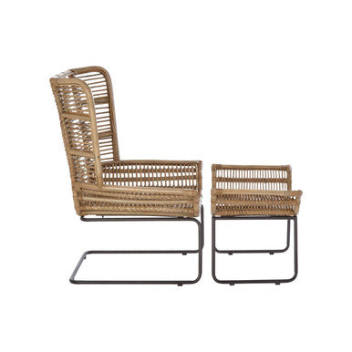 Grey Washed Natural Rattan Lounge Chair and Footstool