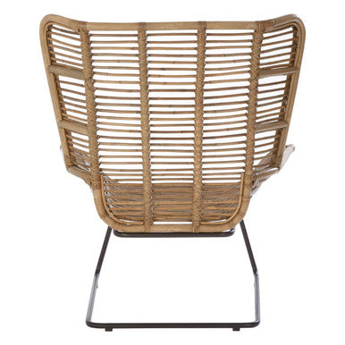 Grey Washed Natural Rattan Lounge Chair and Footstool