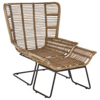 Grey Washed Natural Rattan Lounge Chair and Footstool