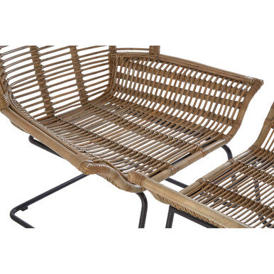 Grey Washed Natural Rattan Lounge Chair and Footstool